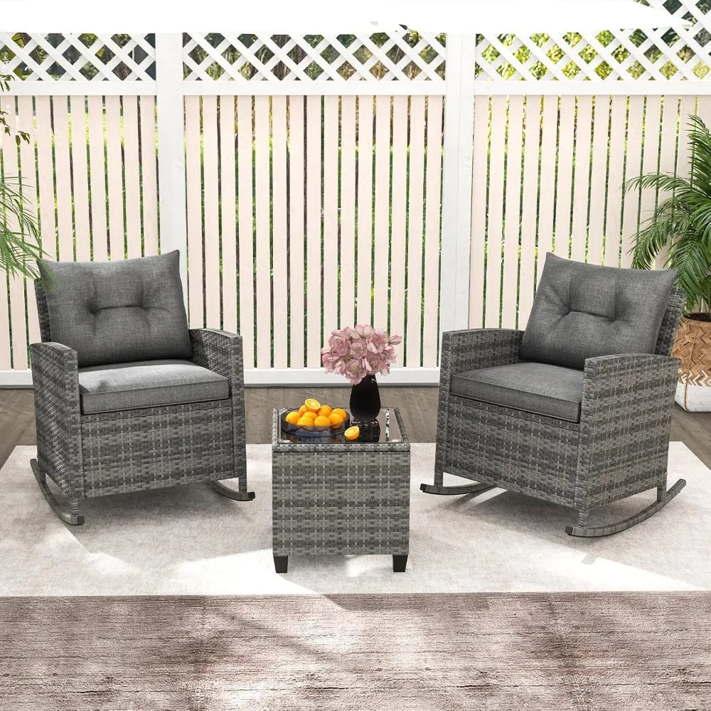 Patio Wicker Rocking Chairs Set